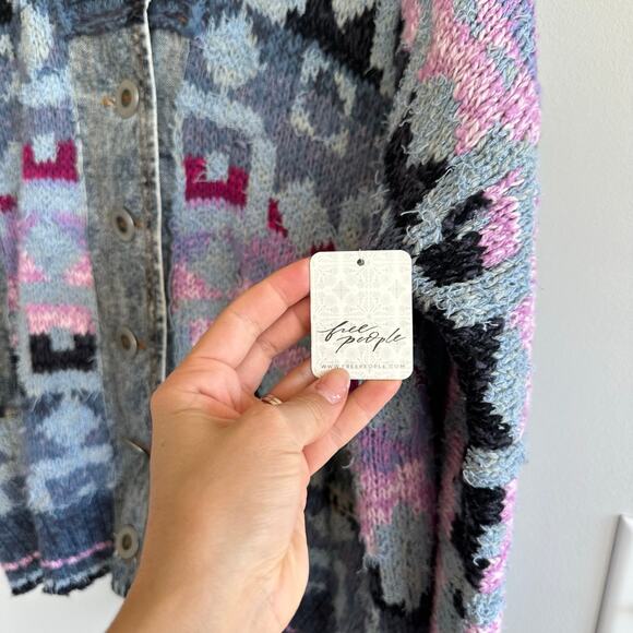 Free People Bluebell Oversize Knit Cardigan Sweater Blue Purple S NWT - Picture 7 of 11
